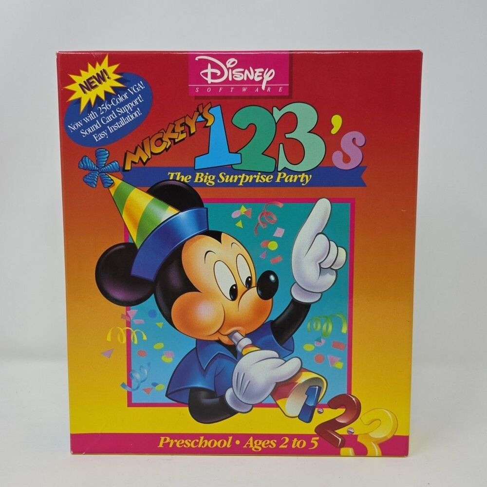 1993 Disney Software Mickey's 123's The Big Suprise Party IBM Edition 3.5 Disc